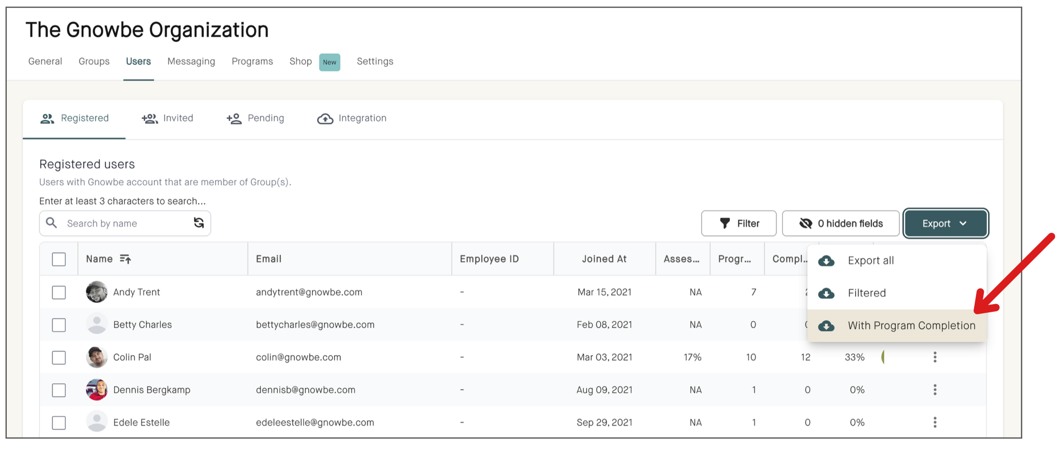 Where to find the With Program Completion report.